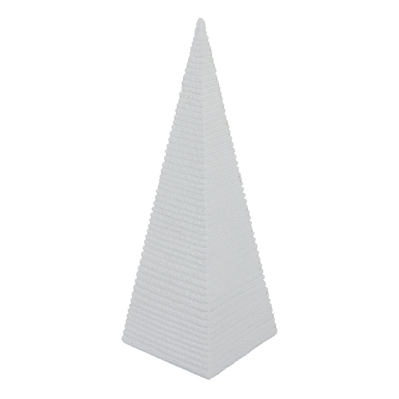 Decorative Pyramid Sculpture- Horizontally Ribbed White Resin 15 Inch