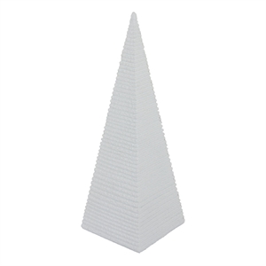 Decorative Pyramid Sculpture- Horizontally Ribbed White Resin 15 Inch