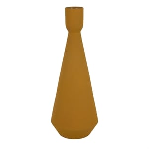 Decorative Vase- Flared Rim- Angular Edges- Mustard Yellow Ceramic 15 Inch