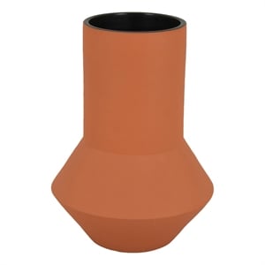 Decorative Vase- Faceted Body- Angular Base- Orange Brown Ceramic 11 Inch
