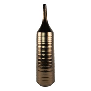 Decorative Vase- Bottle Shape- Horizontal Ridges- Deep Gold Ceramic 28 Inch