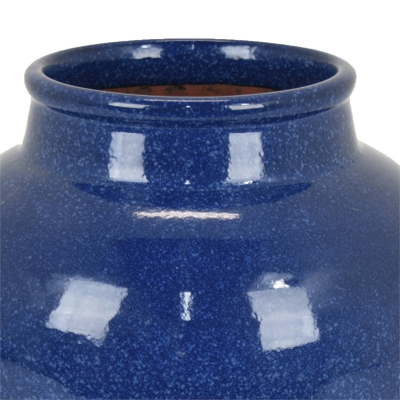 Ginger Jar Vase- Speckled and Glazed Top- Blue and Brown Ceramic 10 Inch