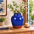 Ginger Jar Vase- Speckled and Glazed Top- Blue and Brown Ceramic 10 Inch
