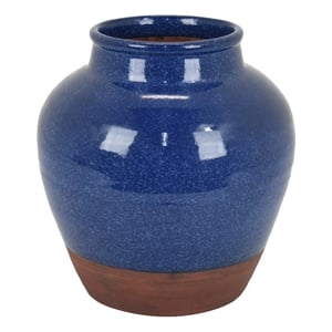Ginger Jar Vase- Speckled and Glazed Top- Blue and Brown Ceramic 10 Inch