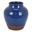 Ginger Jar Vase- Speckled and Glazed Top- Blue and Brown Ceramic 10 Inch