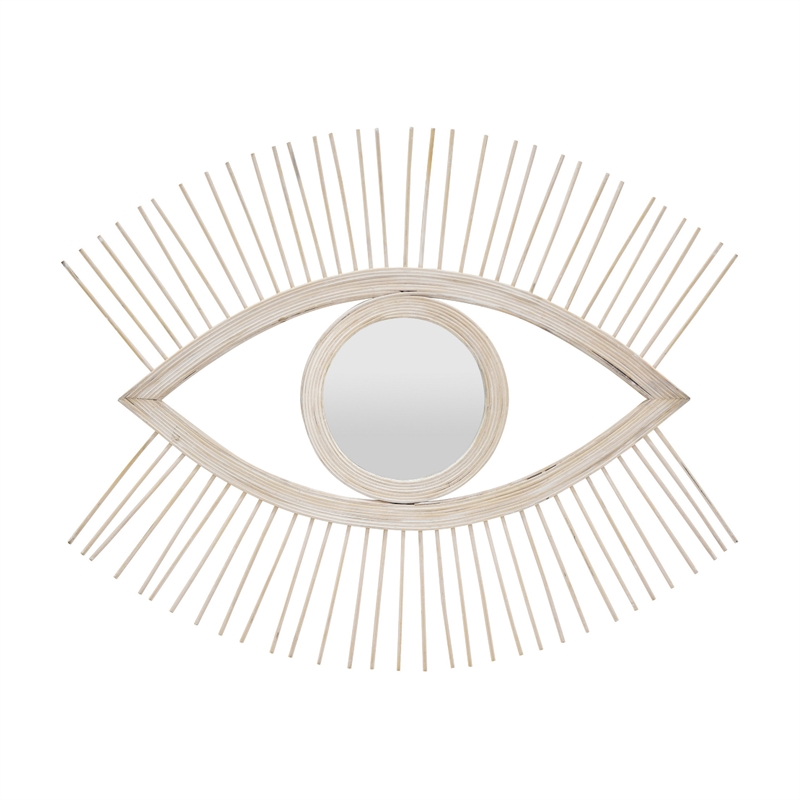 Ruhy Decorative Wall-Mounted Mirror with Eye-Shape Design- White Wood