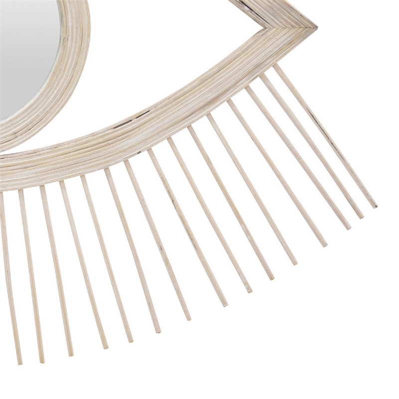 Ruhy Decorative Wall-Mounted Mirror with Eye-Shape Design- White Wood