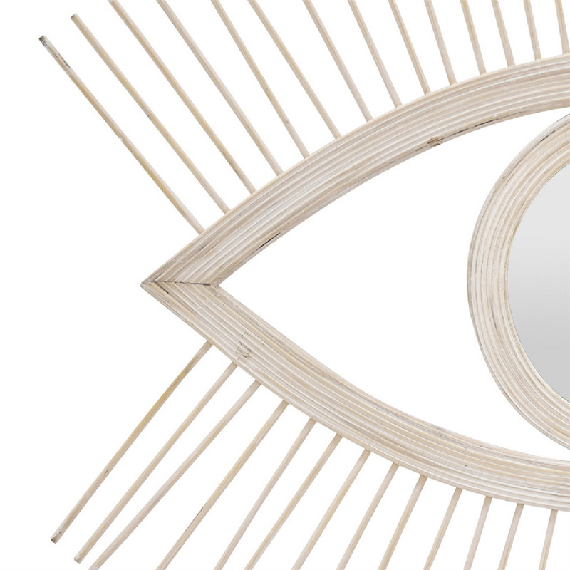 Ruhy Decorative Wall-Mounted Mirror with Eye-Shape Design- White Wood