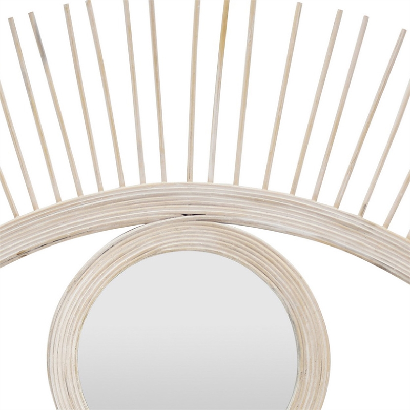 Ruhy Decorative Wall-Mounted Mirror with Eye-Shape Design- White Wood