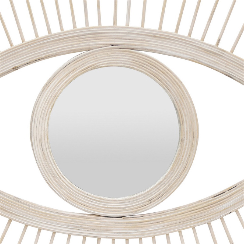 Ruhy Decorative Wall-Mounted Mirror with Eye-Shape Design- White Wood