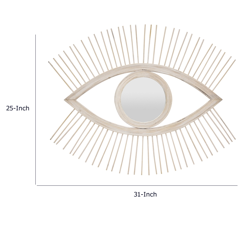 Ruhy Decorative Wall-Mounted Mirror with Eye-Shape Design- White Wood