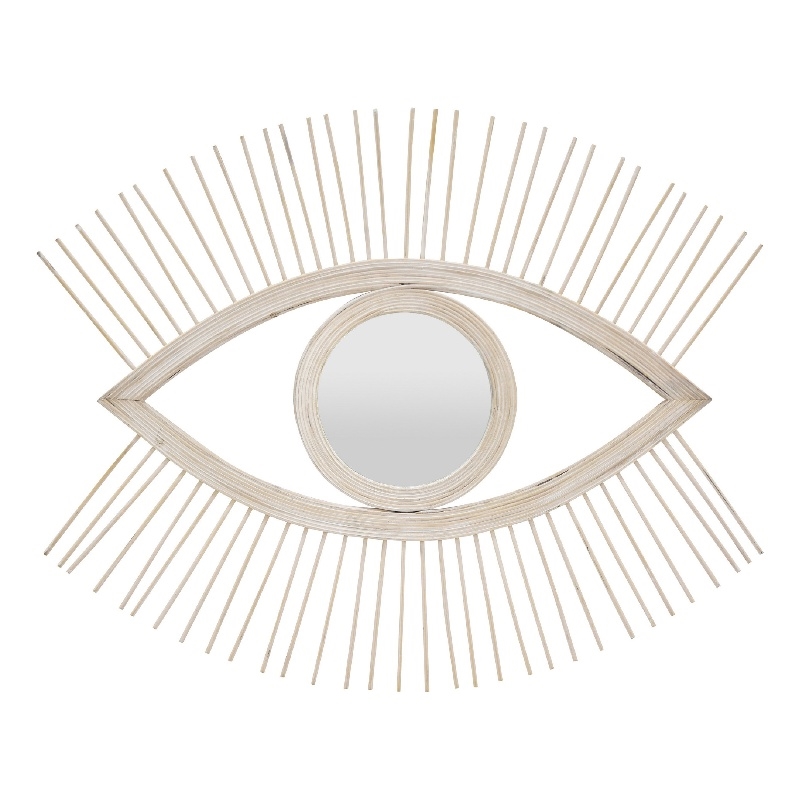 Ruhy Decorative Wall-Mounted Mirror with Eye-Shape Design- White Wood