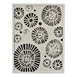 Wren Wall Art with Abstract Patterns- White Frame- Natural Fiber 32 Inch