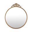 Drek Traditional Round Wall Mirror with Ornate Crest Top- Gold Metal 24x27