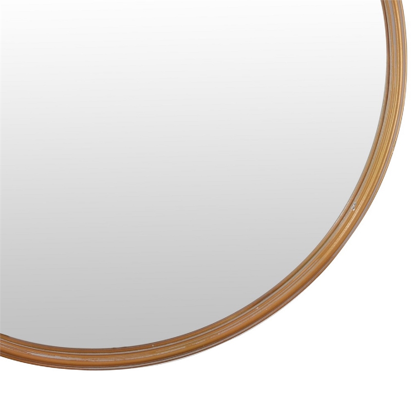 Drek Traditional Round Wall Mirror with Ornate Crest Top- Gold Metal 24x27