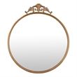 Drek Traditional Round Wall Mirror with Ornate Crest Top- Gold Metal 24x27