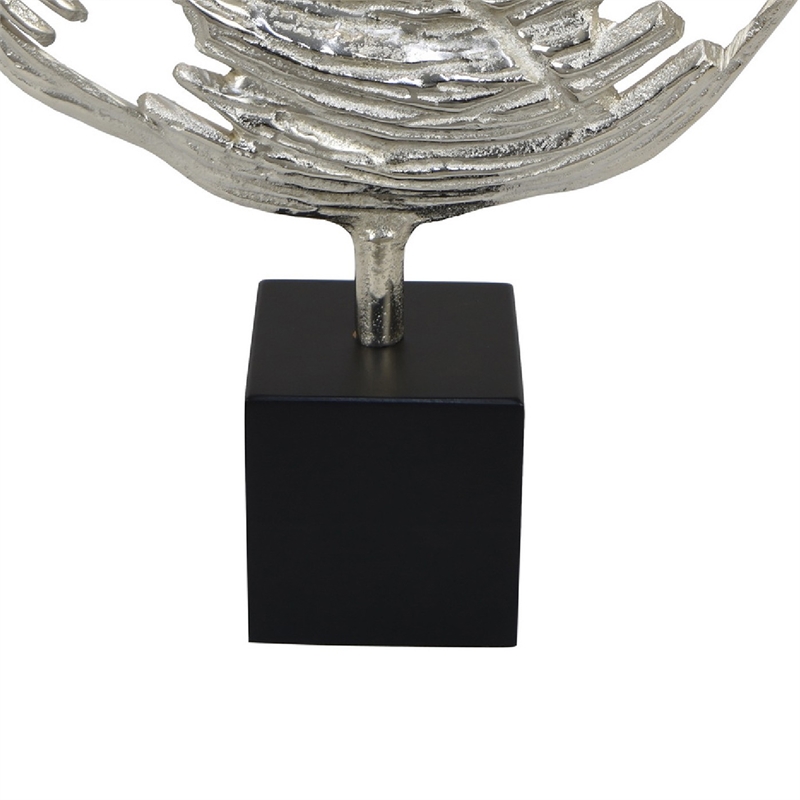 Steve Abstract Ring Sculpture with Black Pedestal Stand- Textured Silver