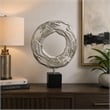 Steve Abstract Ring Sculpture with Black Pedestal Stand- Textured Silver