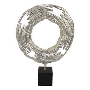Steve Abstract Ring Sculpture with Black Pedestal Stand- Textured Silver