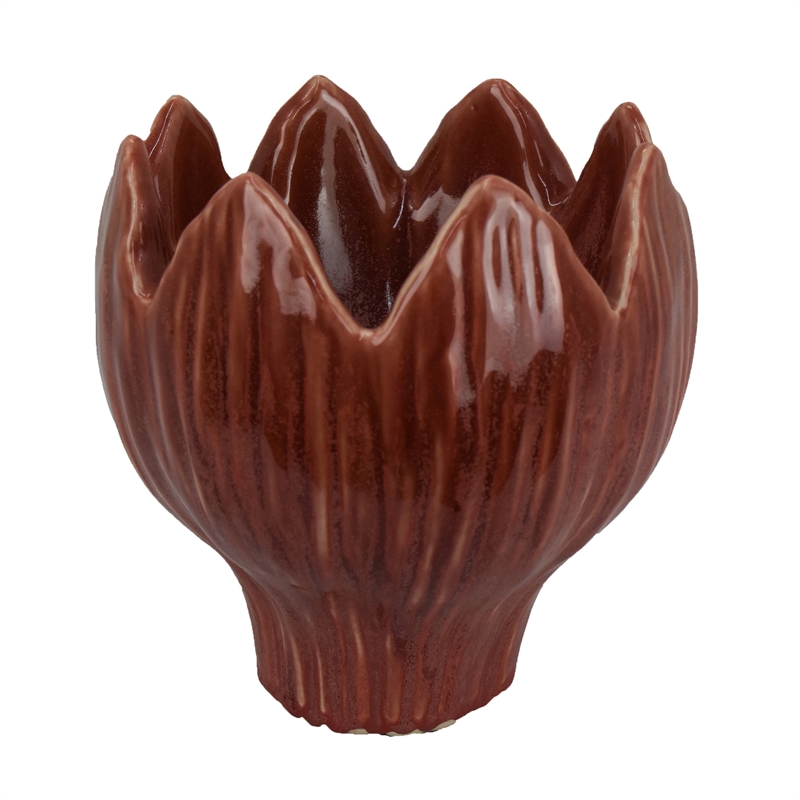 Siena Decorative Planter with Petal Edge Design- Red Ceramic 10 Inch