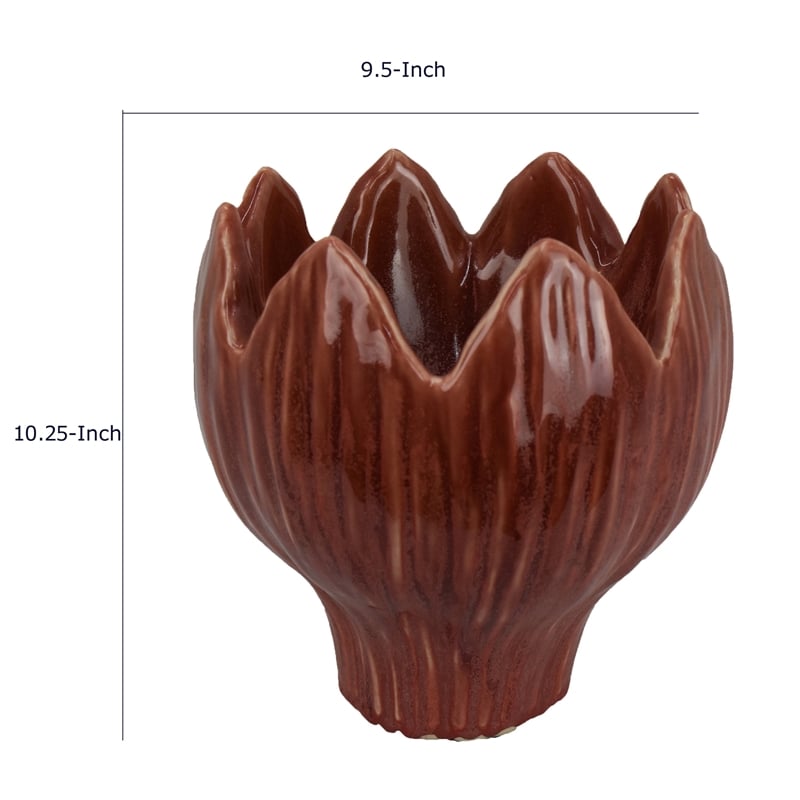 Siena Decorative Planter with Petal Edge Design- Red Ceramic 10 Inch
