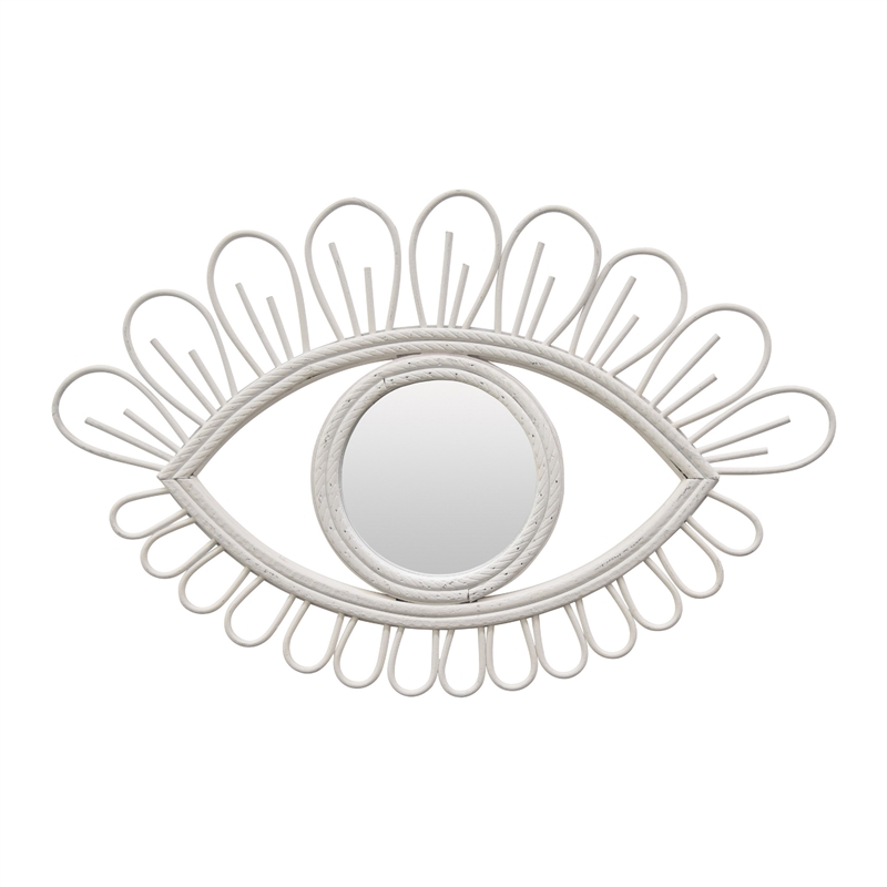 Davie Eye-Shaped Wall Mirror with Loop Details- White Natural Fiber