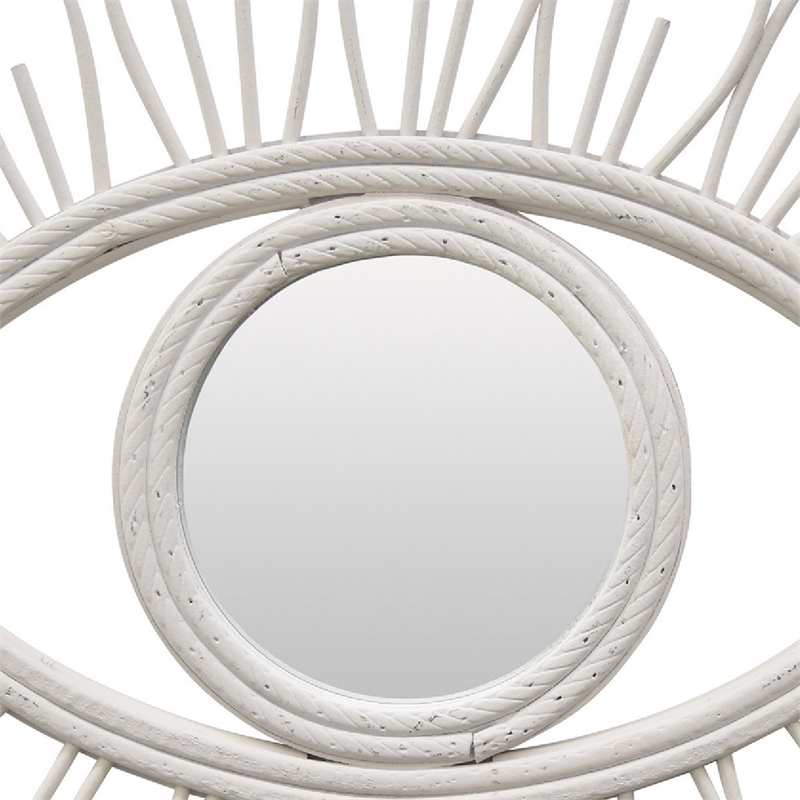 Davie Eye-Shaped Wall Mirror with Loop Details- White Natural Fiber