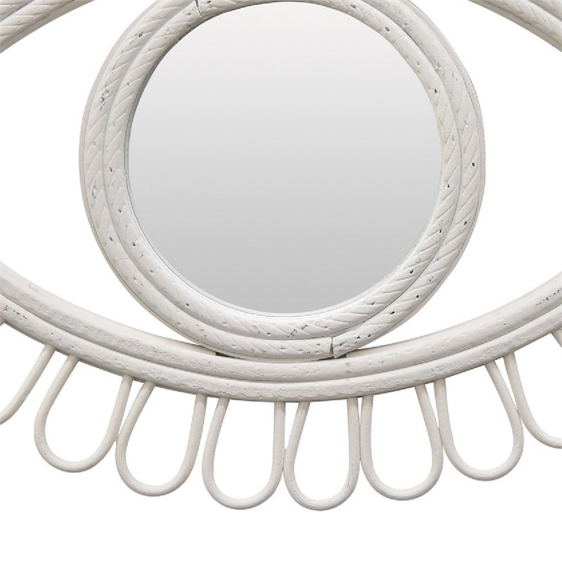Davie Eye-Shaped Wall Mirror with Loop Details- White Natural Fiber