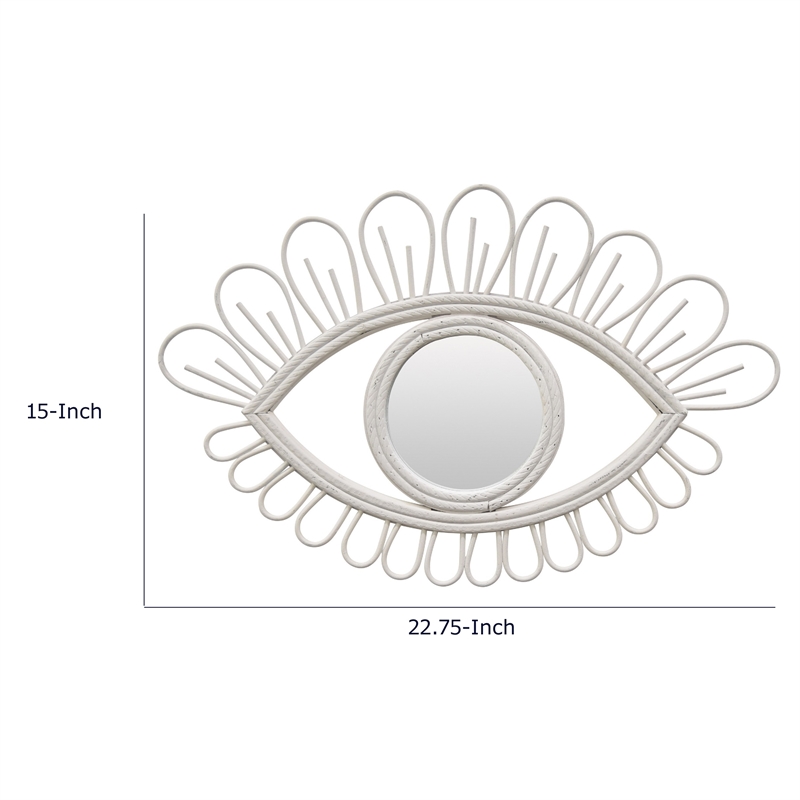 Davie Eye-Shaped Wall Mirror with Loop Details- White Natural Fiber