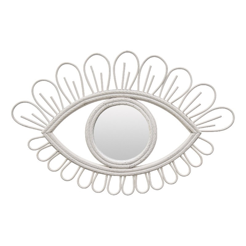 Davie Eye-Shaped Wall Mirror with Loop Details- White Natural Fiber