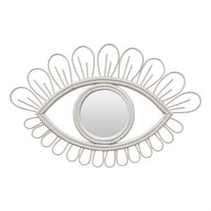 Davie Eye-Shaped Wall Mirror with Loop Details- White Natural Fiber