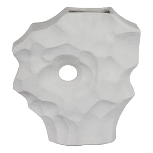 Abstract Sculpted Vase with Textured Organic Form- White Ceramic 15 Inch