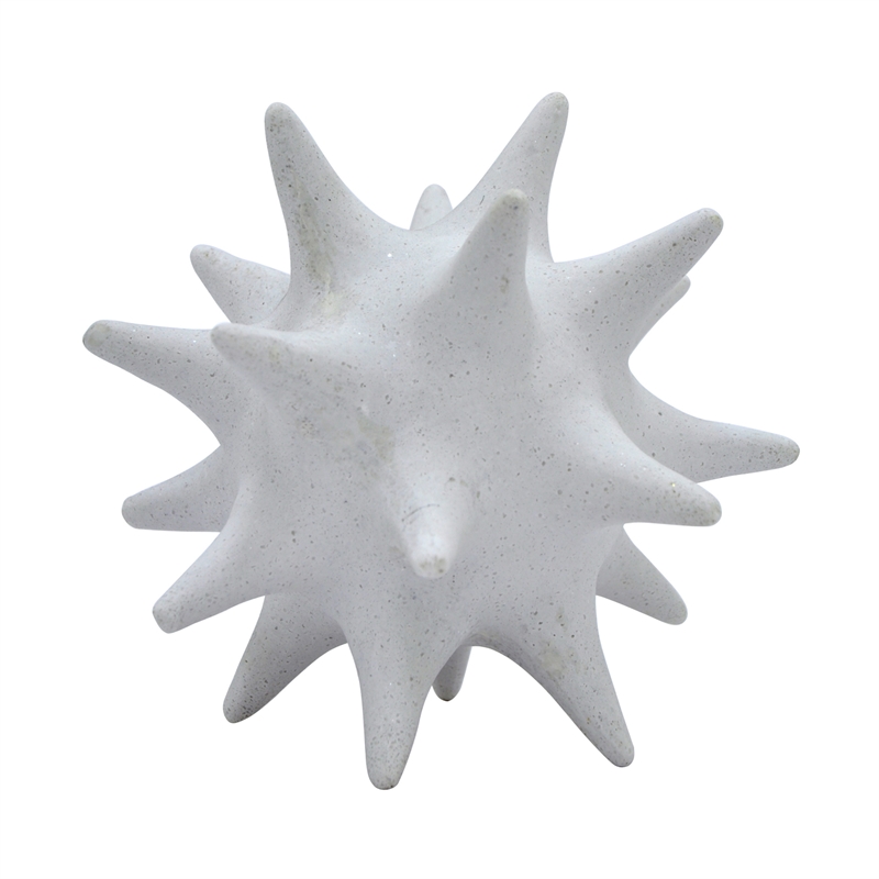 Xyla Decorative Orb with Spiked Starburst Patterns- White Resin 8 Inch