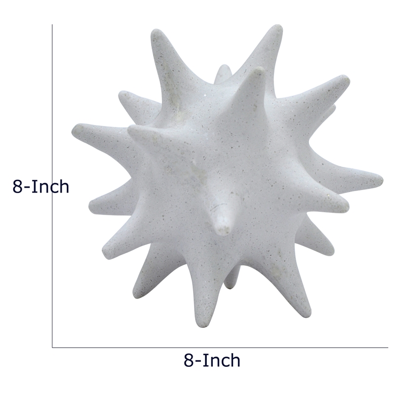 Xyla Decorative Orb with Spiked Starburst Patterns- White Resin 8 Inch