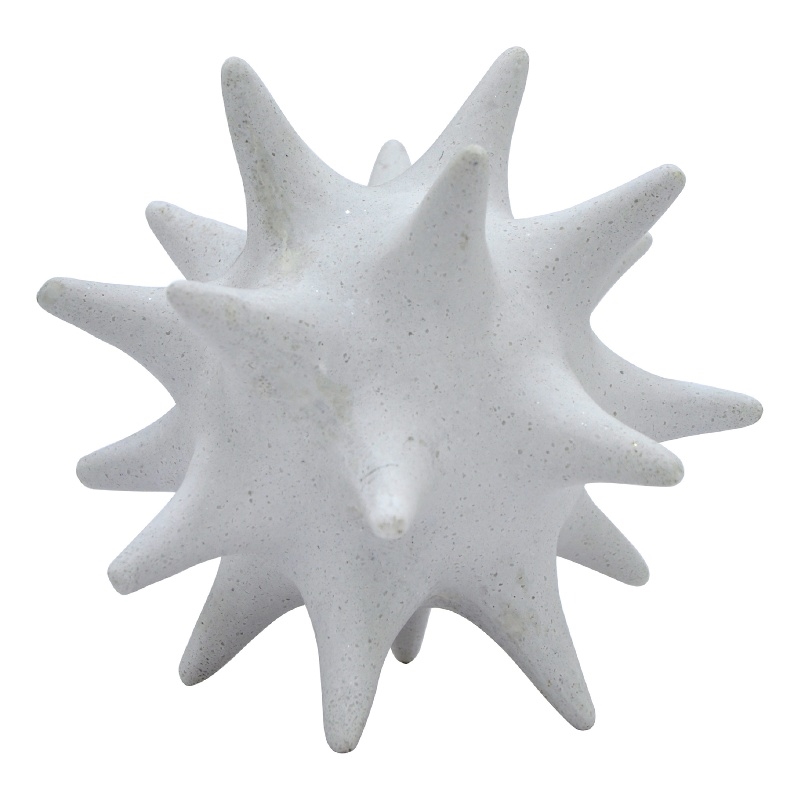 Xyla Decorative Orb with Spiked Starburst Patterns- White Resin 8 Inch