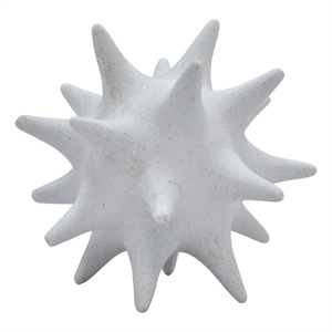 Xyla Decorative Orb with Spiked Starburst Patterns- White Resin 8 Inch