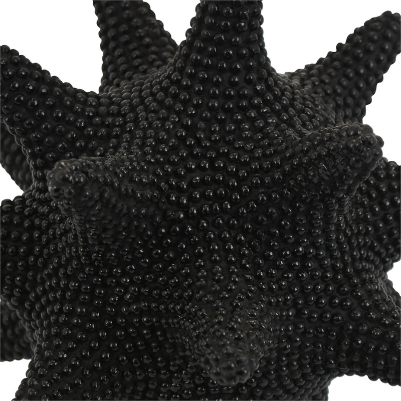Noah Decorative Orb Sculpture with Spiked Details- Black Resin 8 Inch