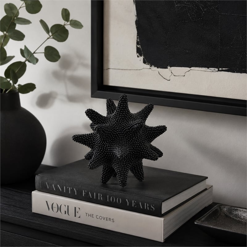 Noah Decorative Orb Sculpture with Spiked Details- Black Resin 8 Inch