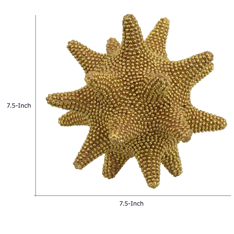 Noah Decorative Orb Sculpture with Spiked Details- Gold Resin 8 Inch