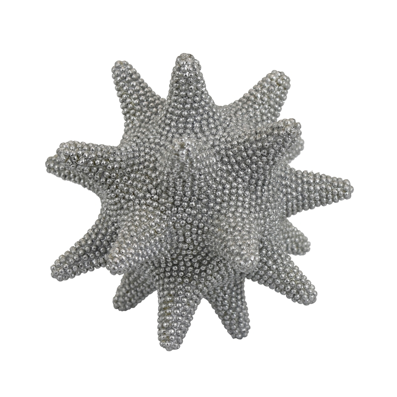 Noah Decorative Orb Sculpture with Spiked Details- Silver Resin 8 Inch