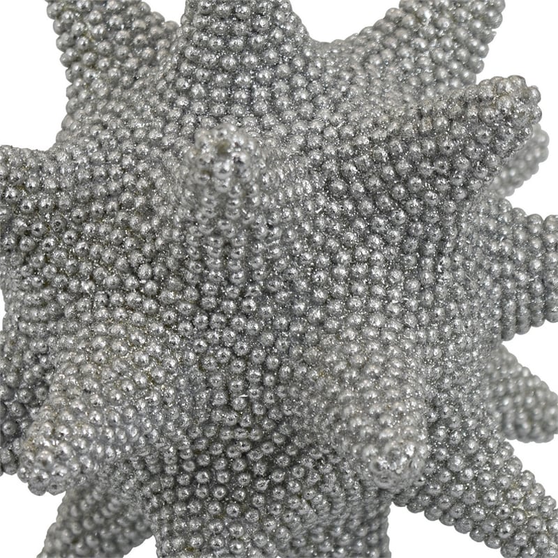 Noah Decorative Orb Sculpture with Spiked Details- Silver Resin 8 Inch