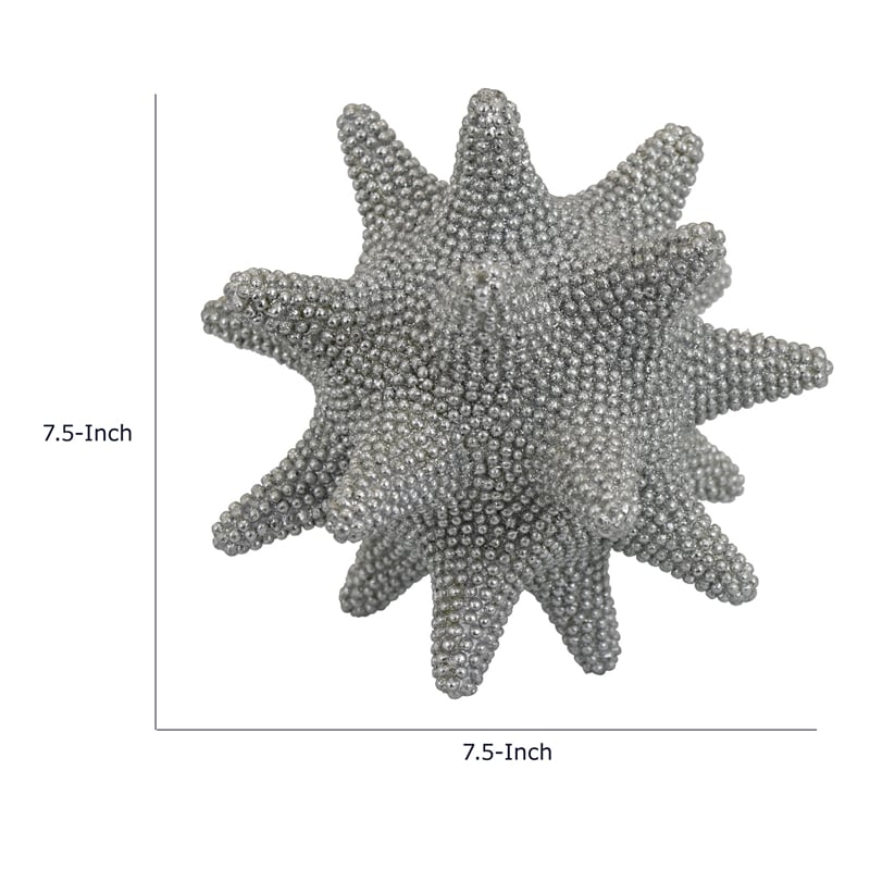 Noah Decorative Orb Sculpture with Spiked Details- Silver Resin 8 Inch