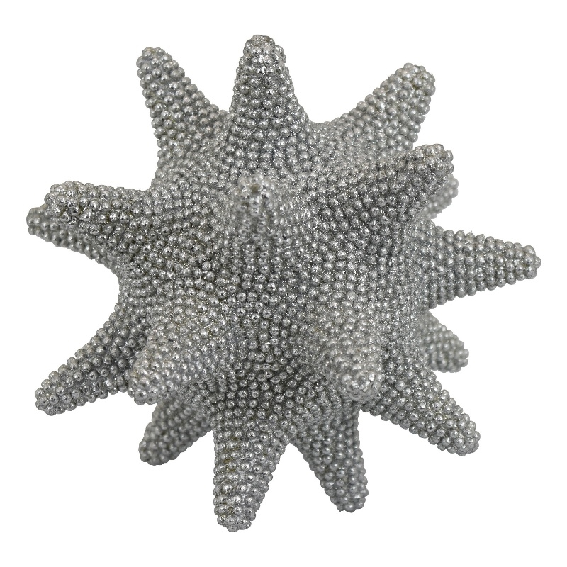 Noah Decorative Orb Sculpture with Spiked Details- Silver Resin 8 Inch