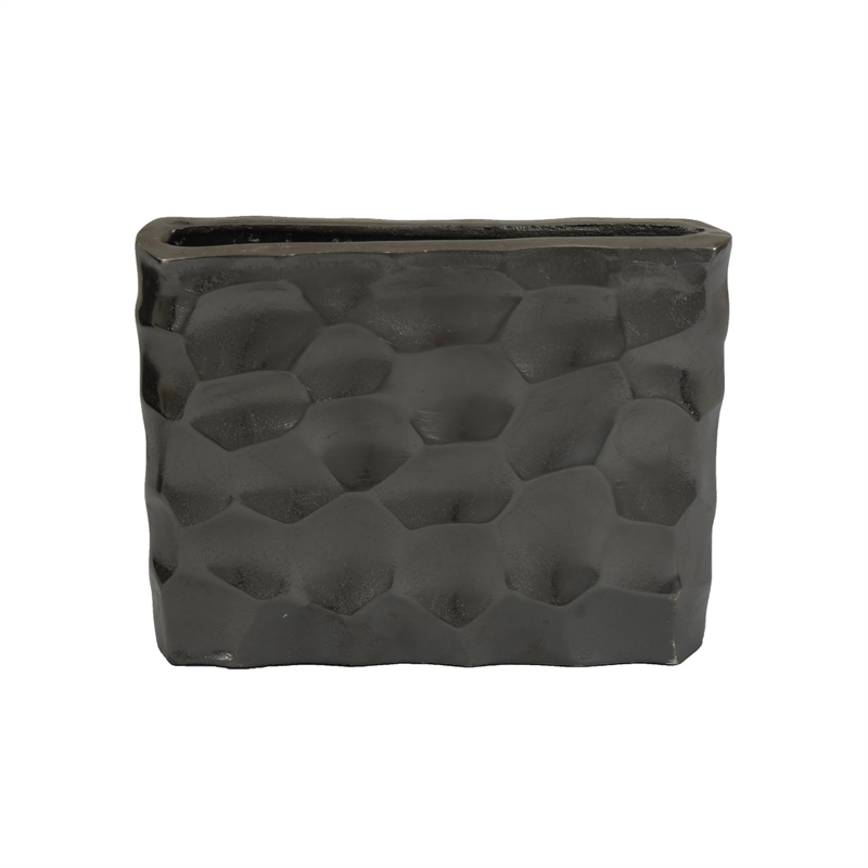 Posy Decorative Block Vase with Hammered Texture- Black Aluminum 12 Inch