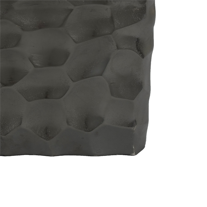 Posy Decorative Block Vase with Hammered Texture- Black Aluminum 12 Inch