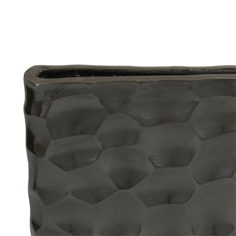 Posy Decorative Block Vase with Hammered Texture- Black Aluminum 12 Inch