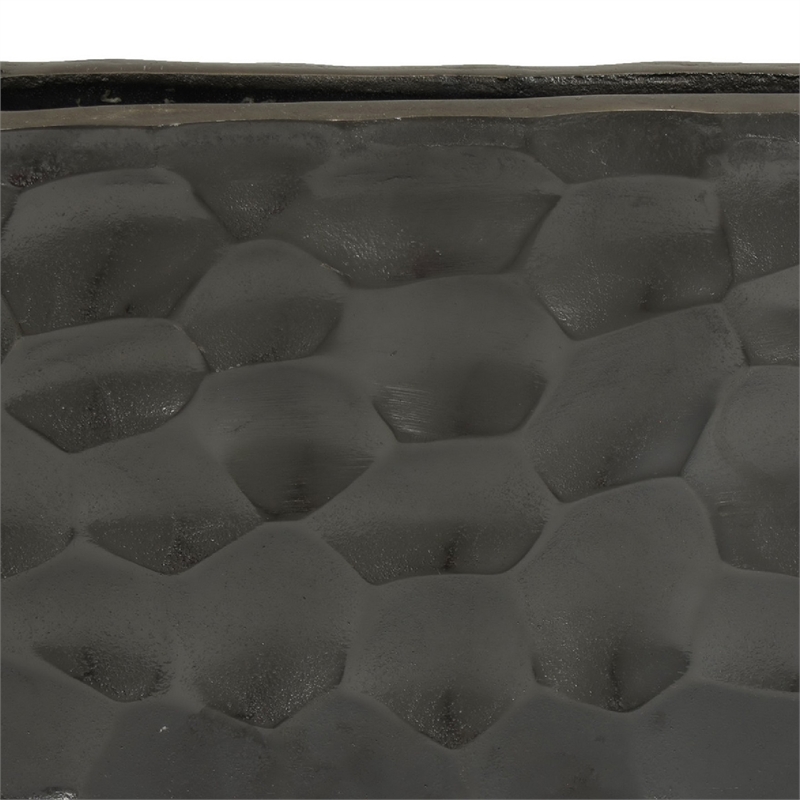 Posy Decorative Block Vase with Hammered Texture- Black Aluminum 12 Inch