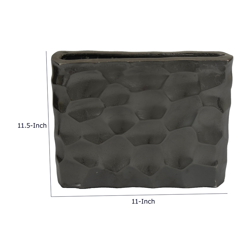 Posy Decorative Block Vase with Hammered Texture- Black Aluminum 12 Inch