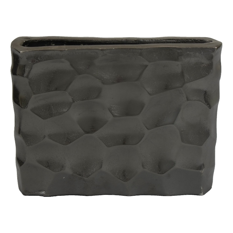 Posy Decorative Block Vase with Hammered Texture- Black Aluminum 12 Inch