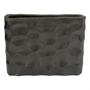 Posy Decorative Block Vase with Hammered Texture- Black Aluminum 12 Inch
